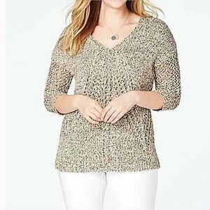 J Jill Black/ Multi V-Neck, 3/4 Sleeve  Open Weave Sweater-Size Medium T…